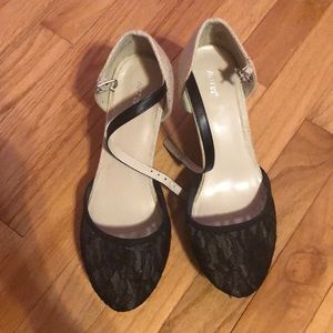 Black Lace & Cream Heel Wedges